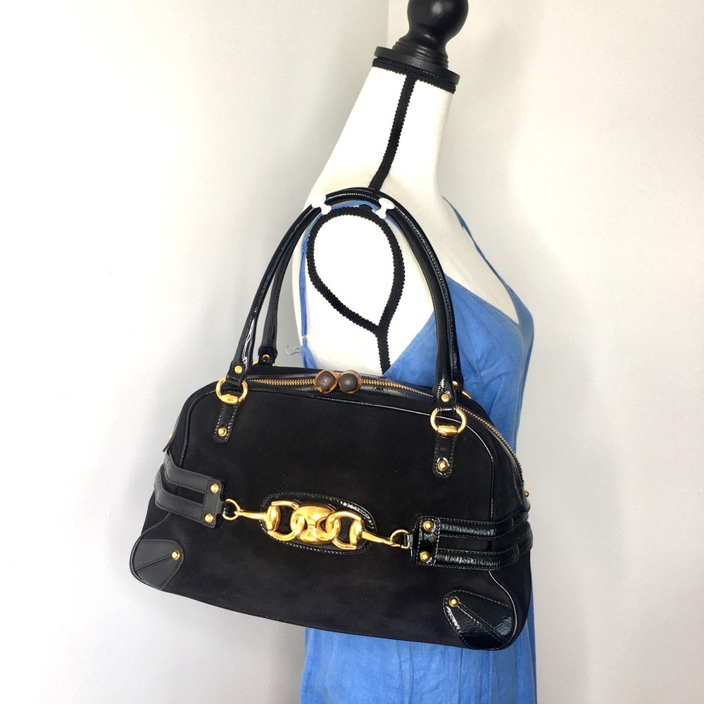 Gucci Black Suede Shoulder Bag with Gold Hardware - Picture 3 of 16